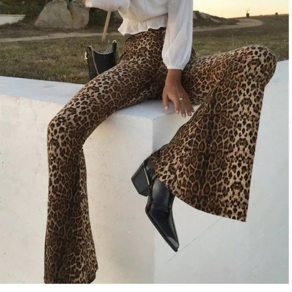 Pants - High waist leopard bell bottom pants vintage 33” pinup rockabilly retro dollbaby